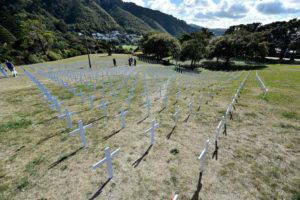 White Crosses - Fields of Remembrance, Salamanca Lawn, Wellington Botanic Gardens. Wellington, New Zealand on Tuesday 19 April 2016.