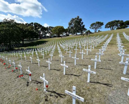 White Crosses - Fields of Remembrance, Salamanca Lawn, Wellington Botanic Gardens. Wellington, New Zealand on Tuesday 19 April 2016.